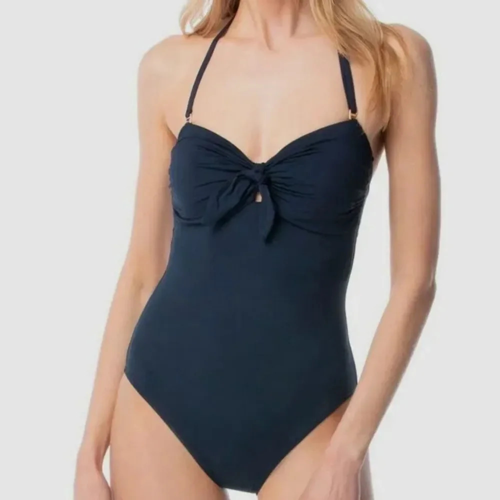 Michael Kors Navy Blue Tie Front Bandeau One-Piece swimsuit size 10 - Picture 1 of 10